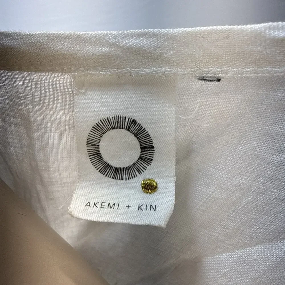Anthropologie Akemi Kin Corset Blouse Top Size 6 White Linen 3/4 Balloon Sleeve